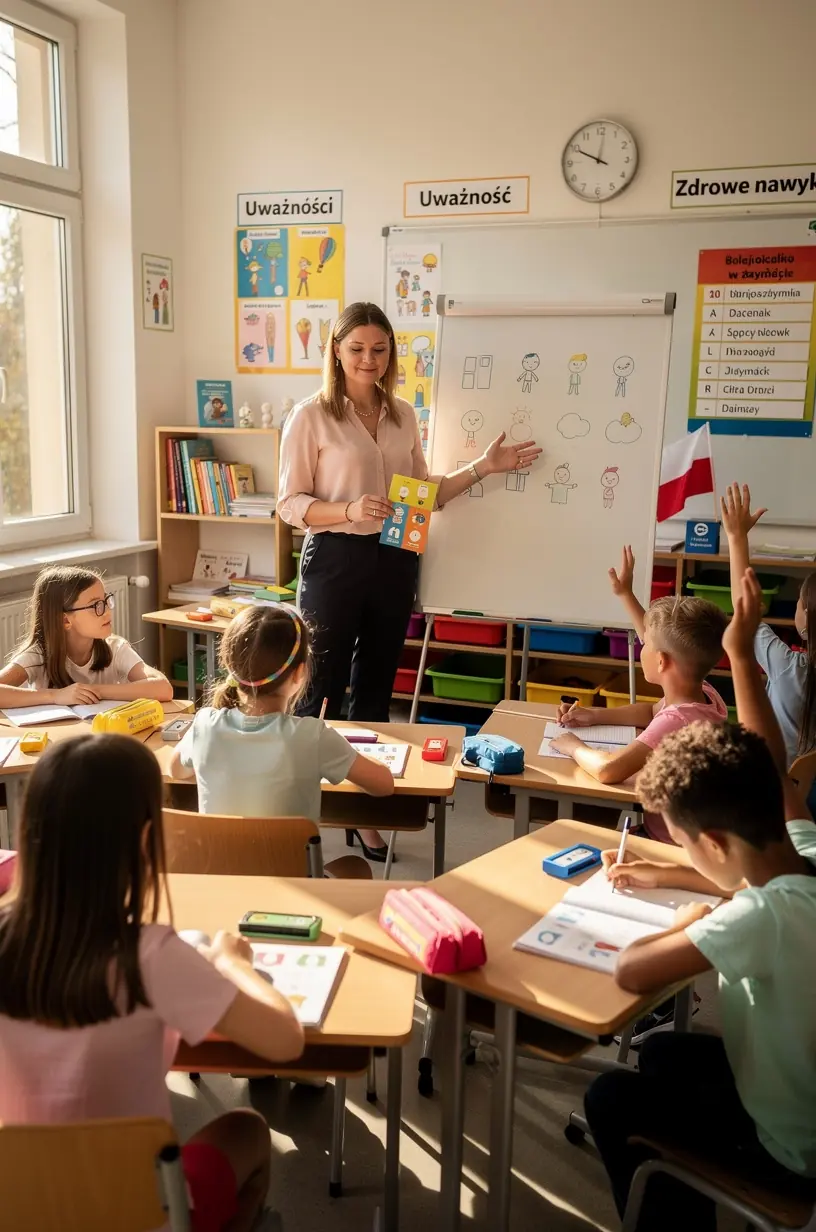 Rodzina spędzająca czas na wspólnym spacerze w parku o zachodzie słońca.